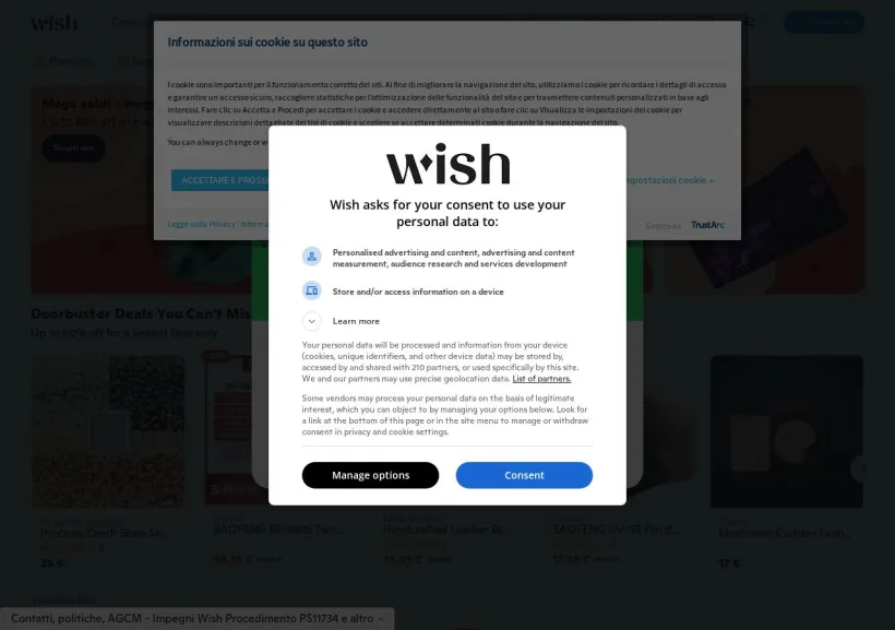 Schermata della pagina offerta di Wish
