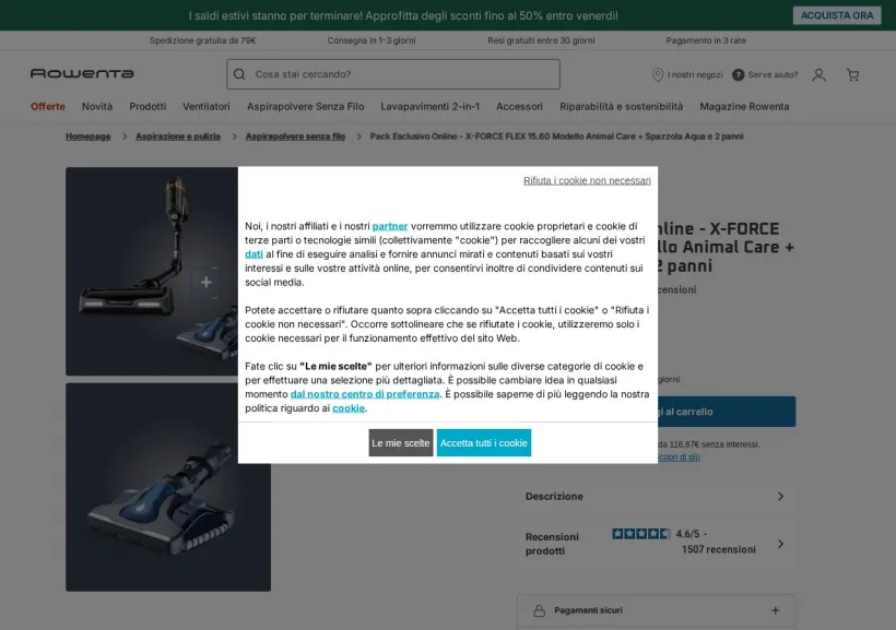 Schermata della pagina offerta di Rowenta