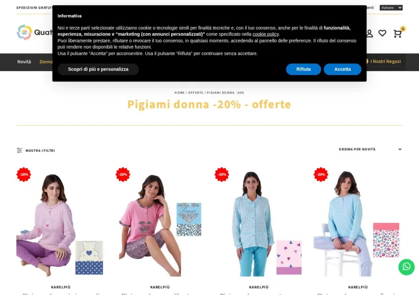 Schermata della pagina offerta di Quattro Stagioni