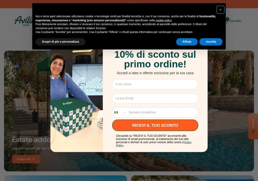 Schermata della pagina offerta di Avilia Home