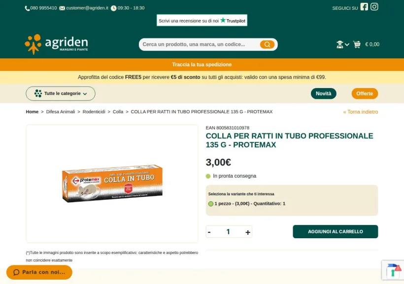 Schermata della pagina offerta di Agriden