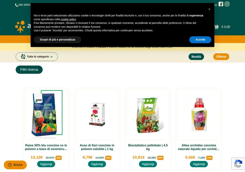 Schermata della pagina offerta di Agriden