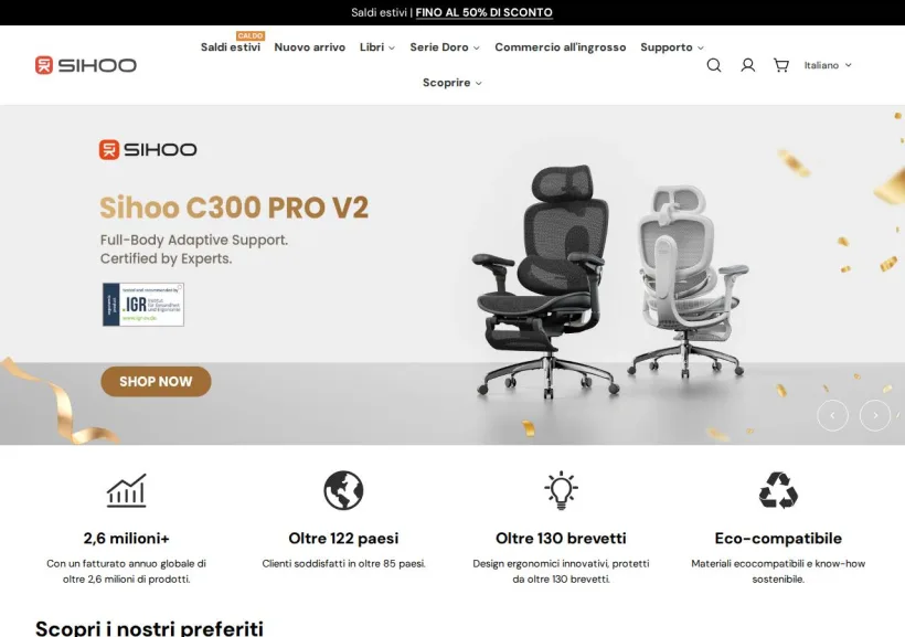 Schermata della pagina offerta di Sihoo