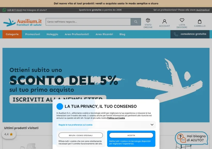 Schermata della pagina offerta di Ausilium.it