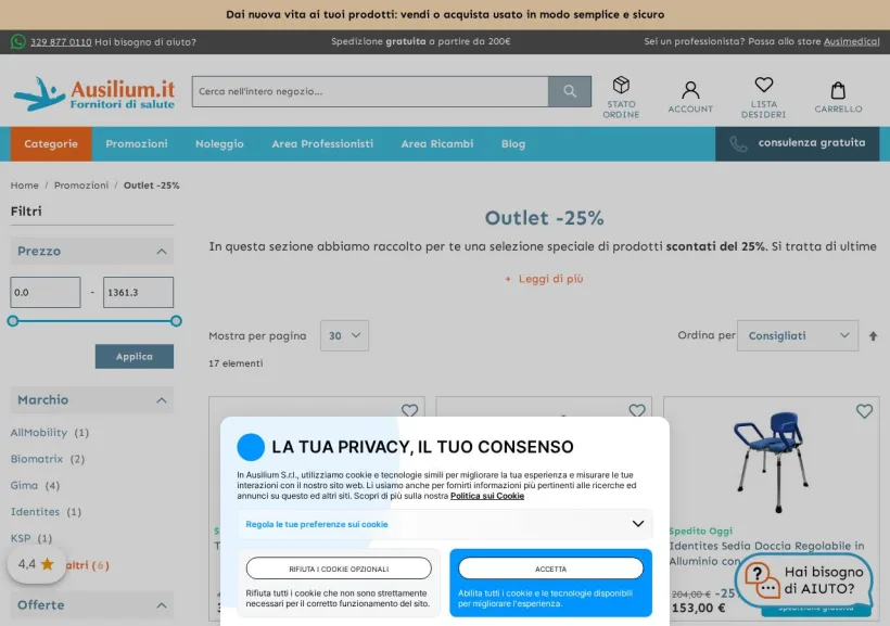 Schermata della pagina offerta di Ausilium.it