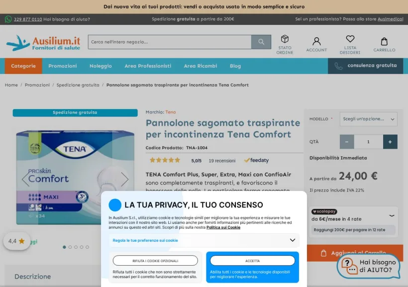 Schermata della pagina offerta di Ausilium.it