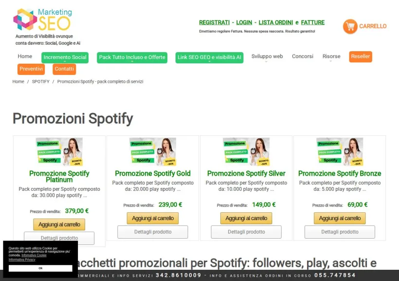 Schermata della pagina offerta di Marketing-seo.it AI service