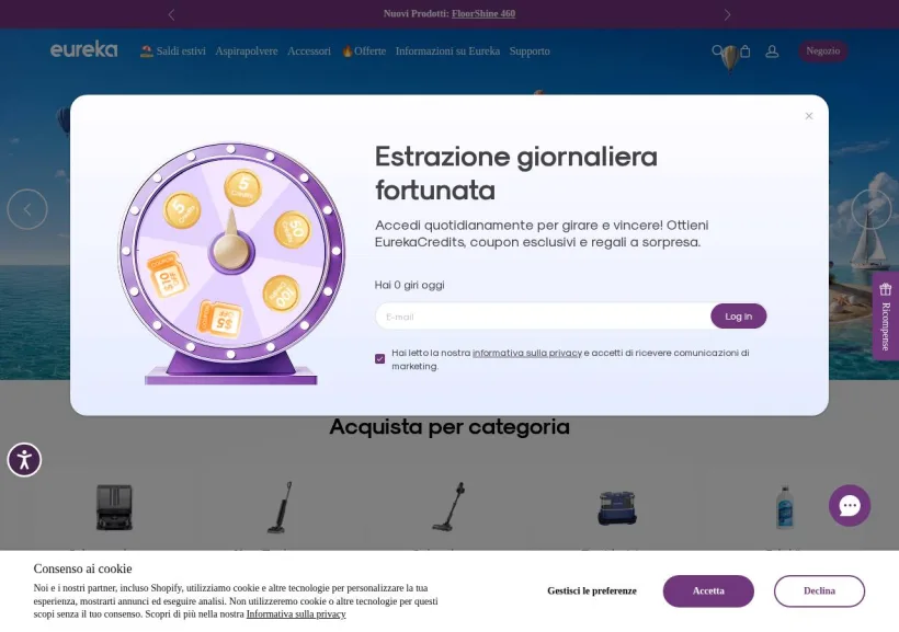 Schermata della pagina offerta di Eureka