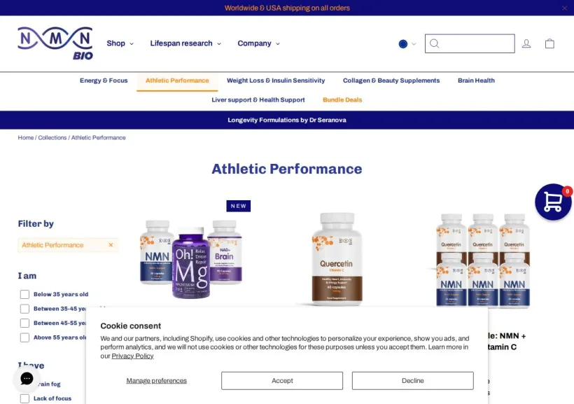 Schermata della pagina offerta di NMN Bio