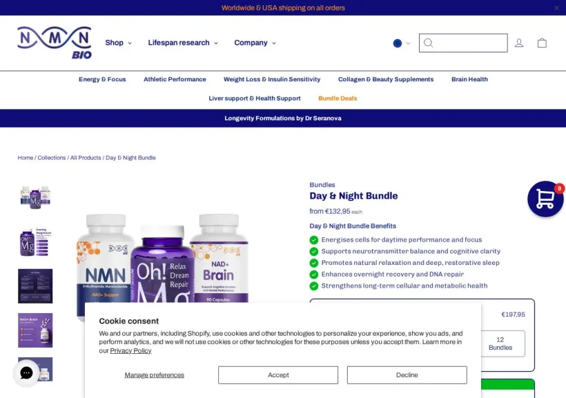 Schermata della pagina offerta di NMN Bio