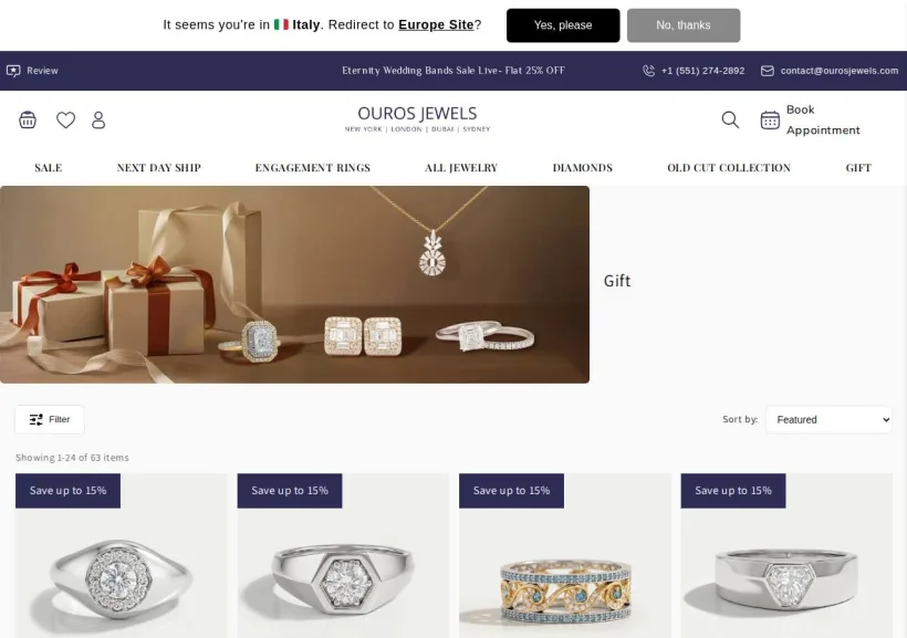 Schermata della pagina offerta di Ouros Jewels