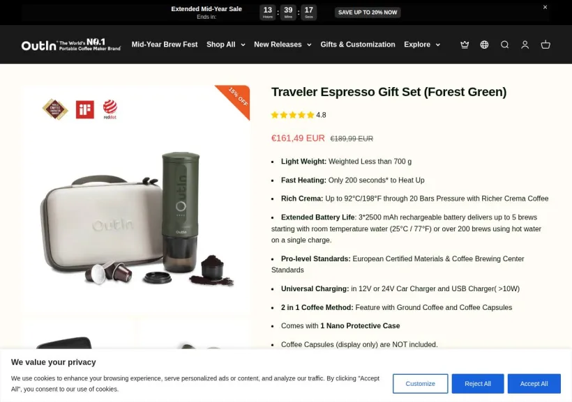 Schermata della pagina offerta di OutIn
