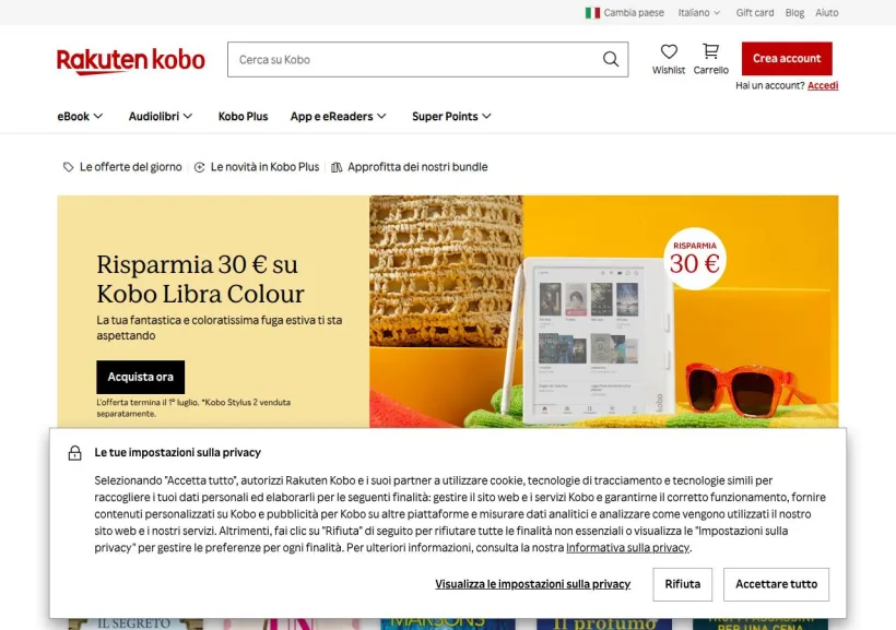 Schermata della pagina offerta di Kobo