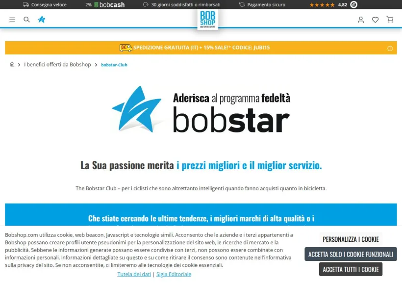 Schermata della pagina offerta di Bobshop