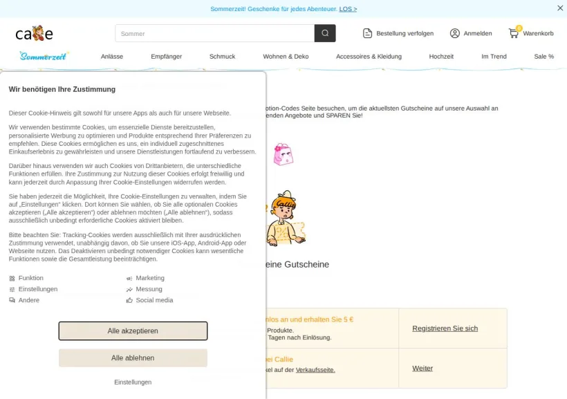 Schermata della pagina offerta di Callie
