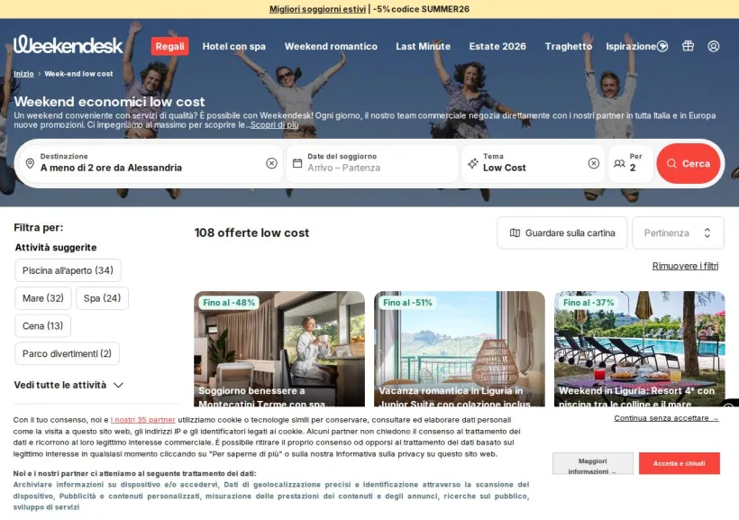 Schermata della pagina offerta di Weekendesk