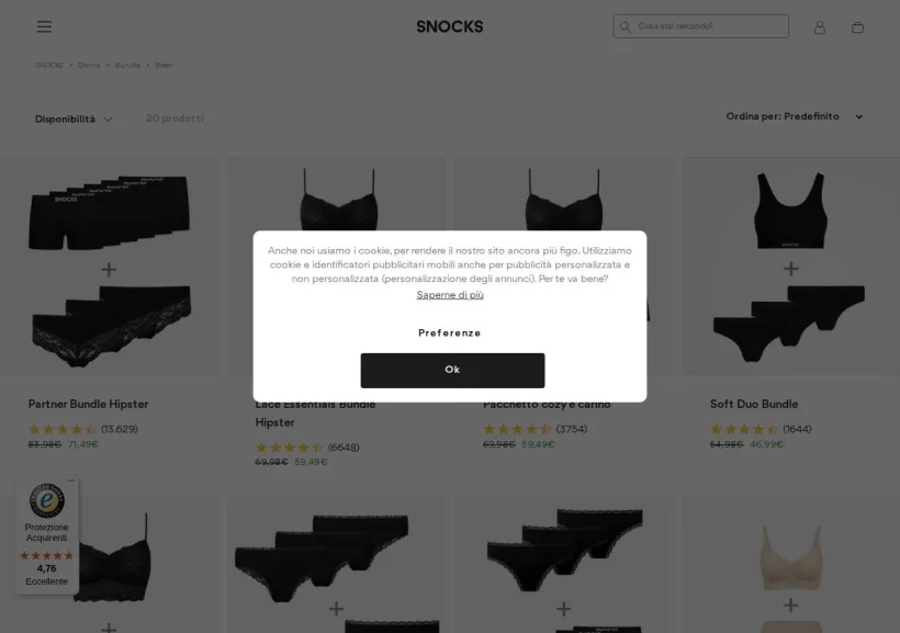 Schermata della pagina offerta di Snocks