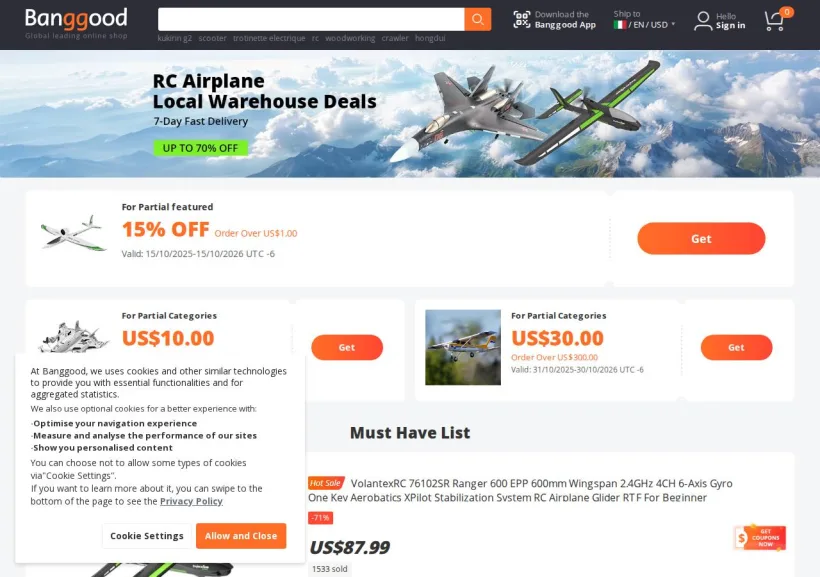 Schermata della pagina offerta di Banggood