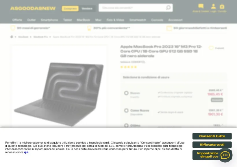 Schermata della pagina offerta di Asgoodasnew