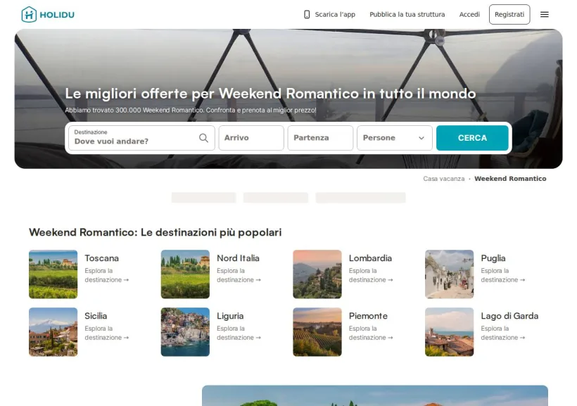 Schermata della pagina offerta di Holidu