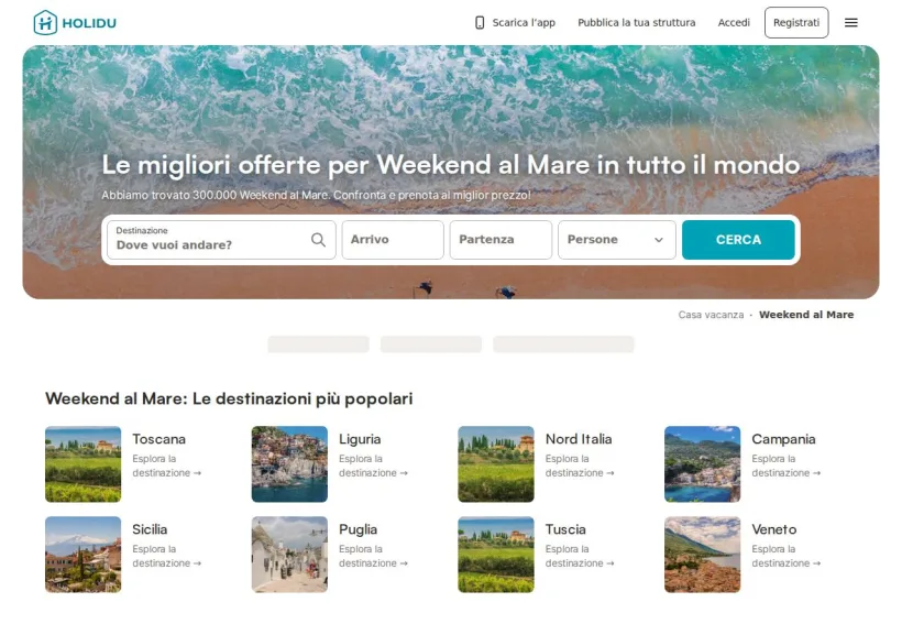Schermata della pagina offerta di Holidu