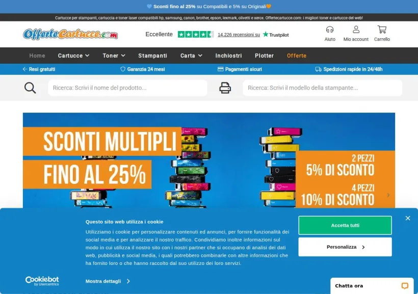 Schermata della pagina offerta di OfferteCartucce