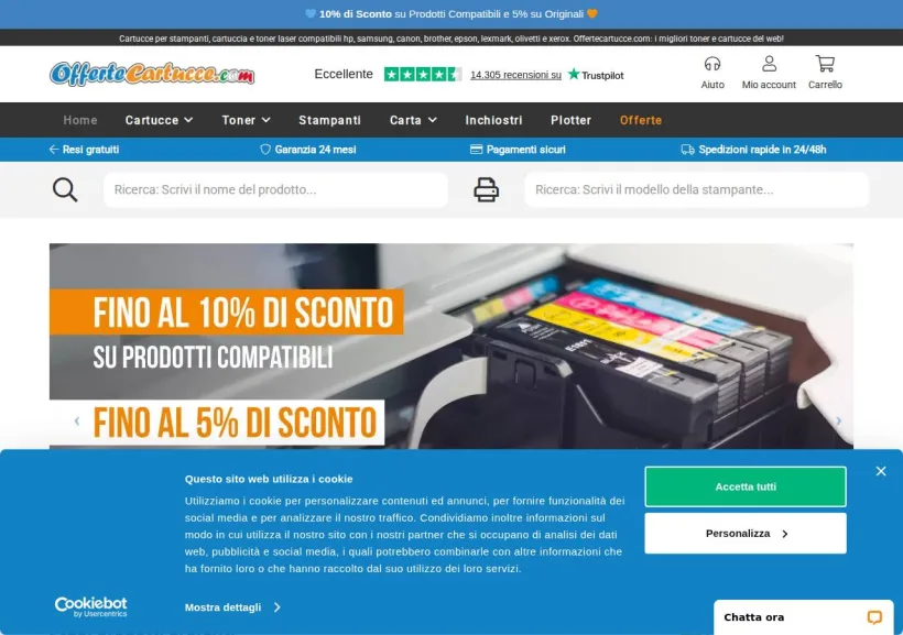 Schermata della pagina offerta di OfferteCartucce