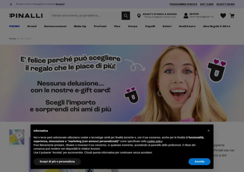 Schermata della pagina offerta di Pinalli 