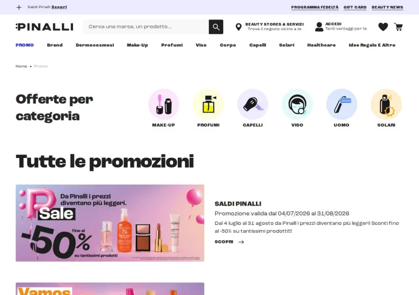 Schermata della pagina offerta di Pinalli 
