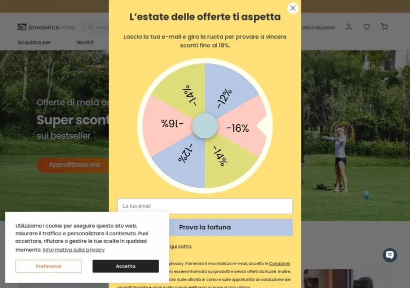 Schermata della pagina offerta di Songmicshome
