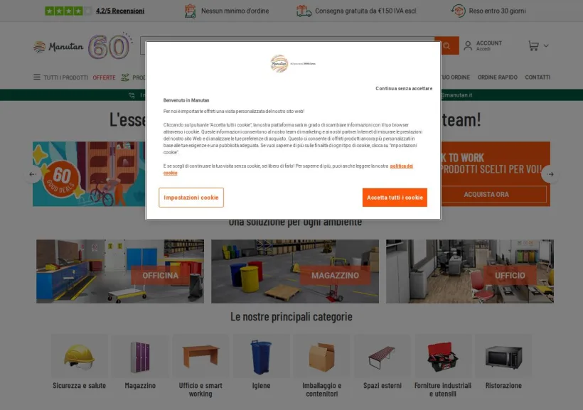 Schermata della pagina offerta di Manutan