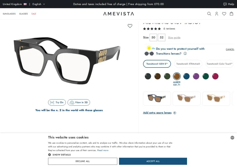 Schermata della pagina offerta di Amevista