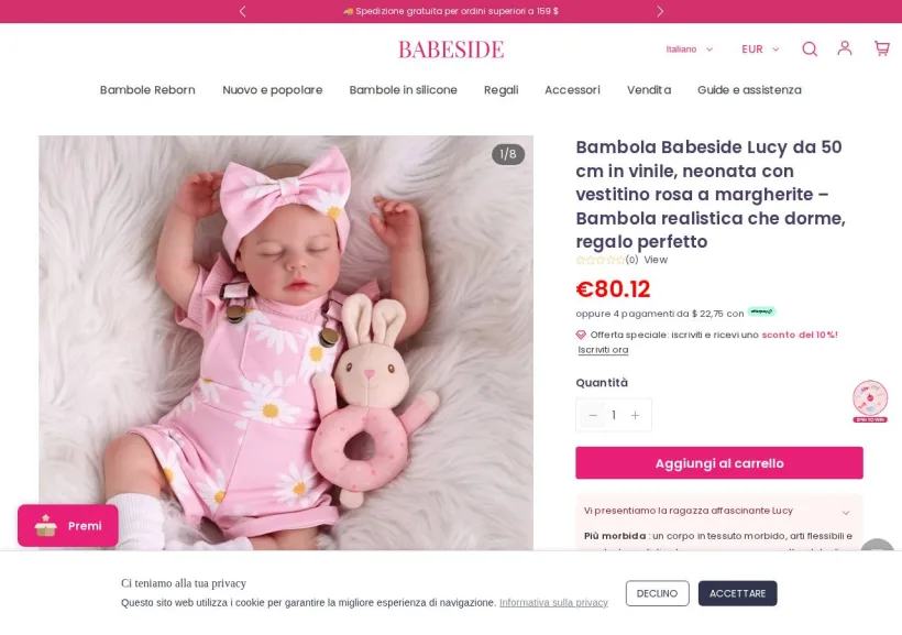 Schermata della pagina offerta di Babeside