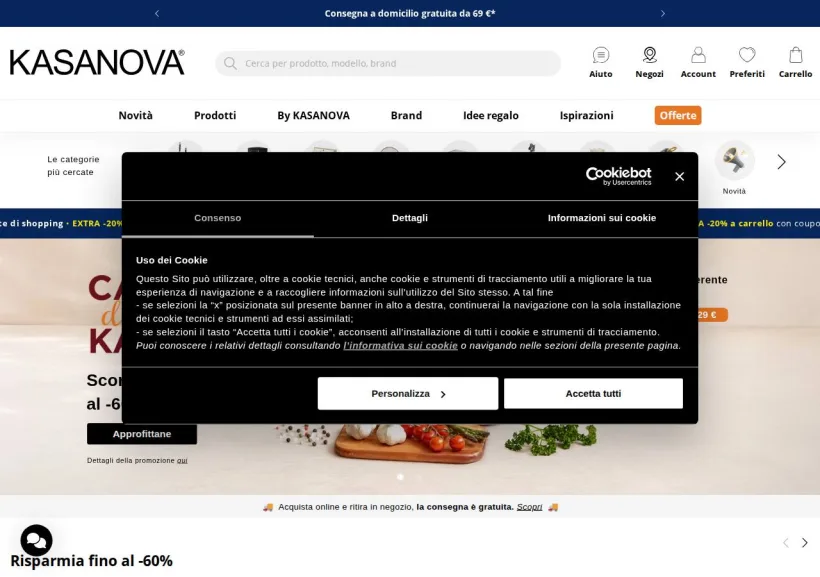 Schermata della pagina offerta di Kasanova