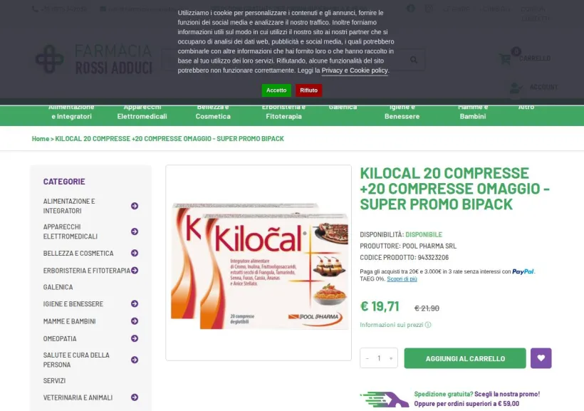 Schermata della pagina offerta di Farmacia Rossi Adduci