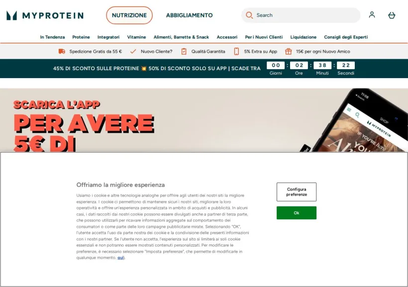 Schermata della pagina offerta di MyProtein