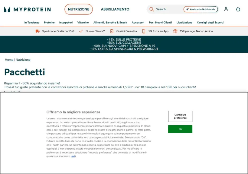 Schermata della pagina offerta di MyProtein