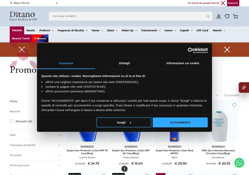 Schermata della pagina offerta di Ditano Profumeria