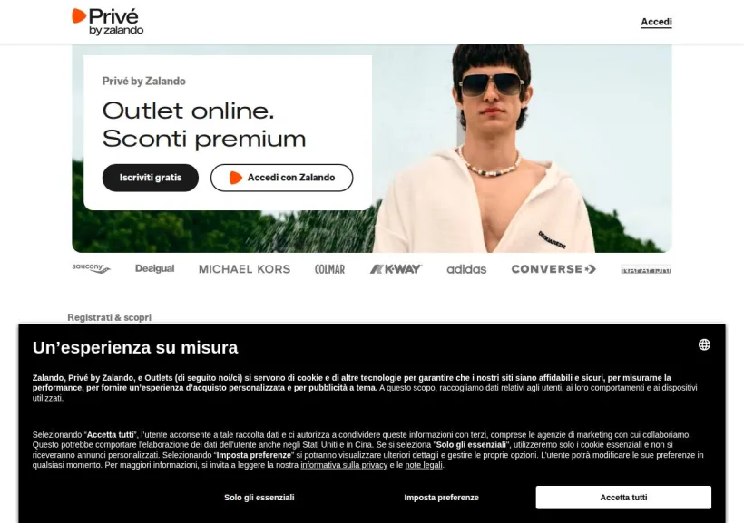 Schermata della pagina offerta di Zalando Privé