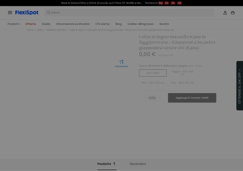 Schermata della pagina offerta di Flexispot