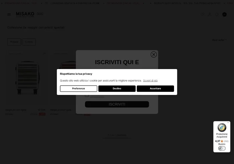 Schermata della pagina offerta di Misako