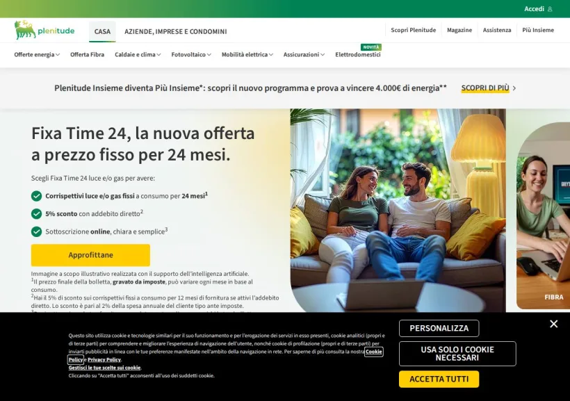 Schermata della pagina offerta di Eni Plenitude