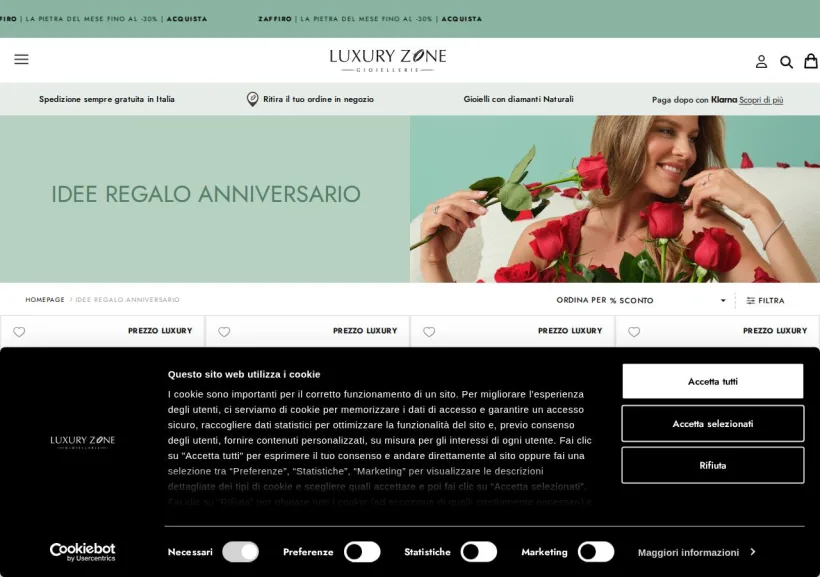 Schermata della pagina offerta di Luxury Zone