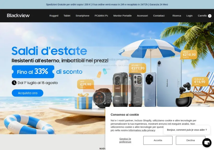 Schermata della pagina offerta di Blackview