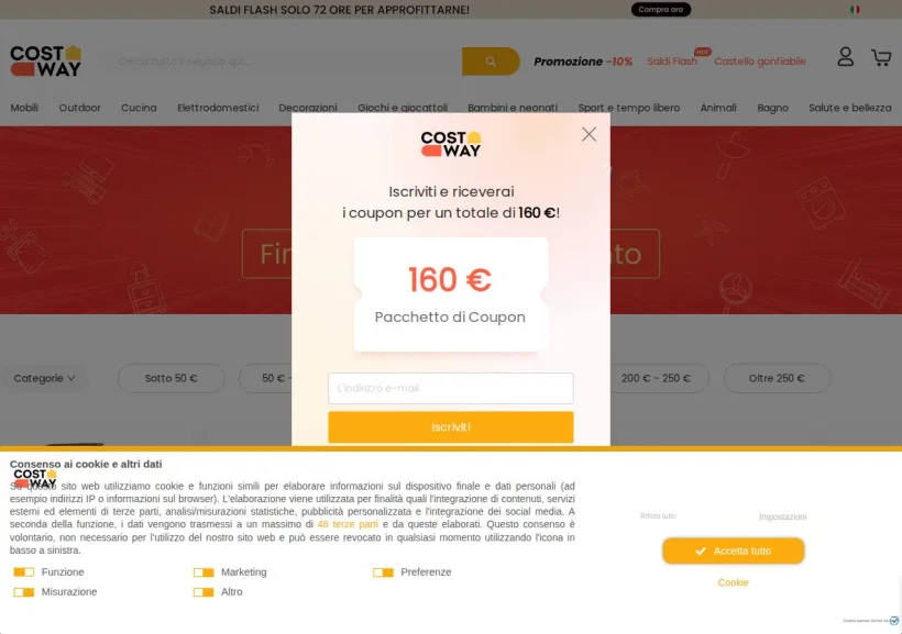 Schermata della pagina offerta di COSTWAY