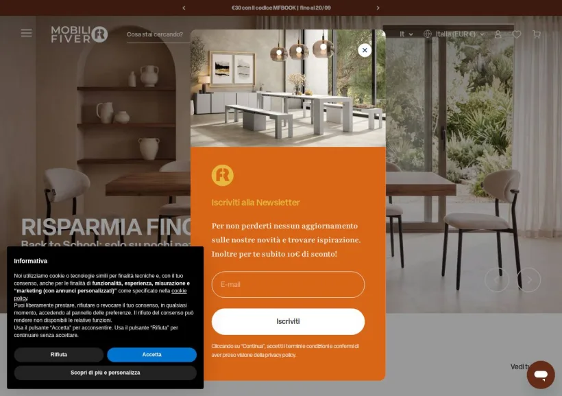 Schermata della pagina offerta di Mobili Fiver