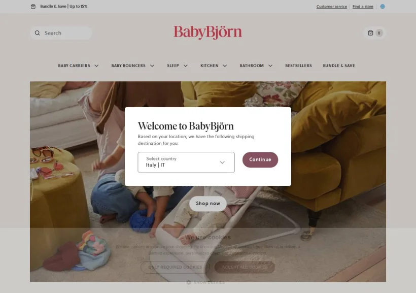 Schermata della pagina offerta di BabyBjörn