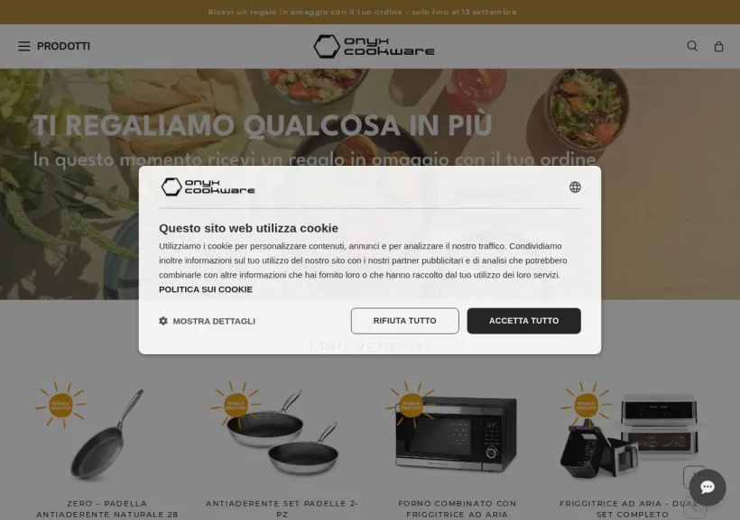 Schermata della pagina offerta di Onyx Cookware