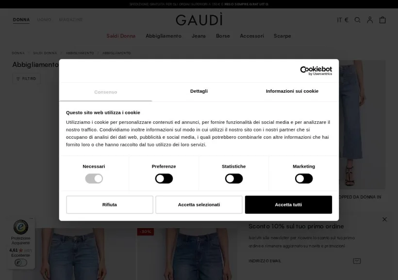 Schermata della pagina offerta di Gaudì