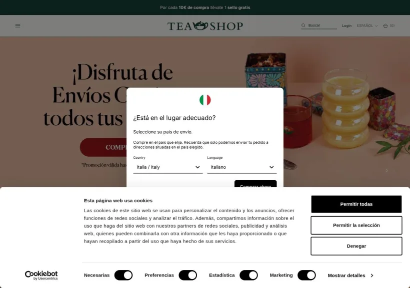 Schermata della pagina offerta di Tea Shop